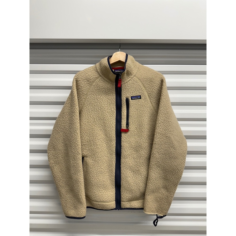 Patagonia Mens Retro-X Fleece Jacket Large Tan Blue Full Zip Sherpa deep pile